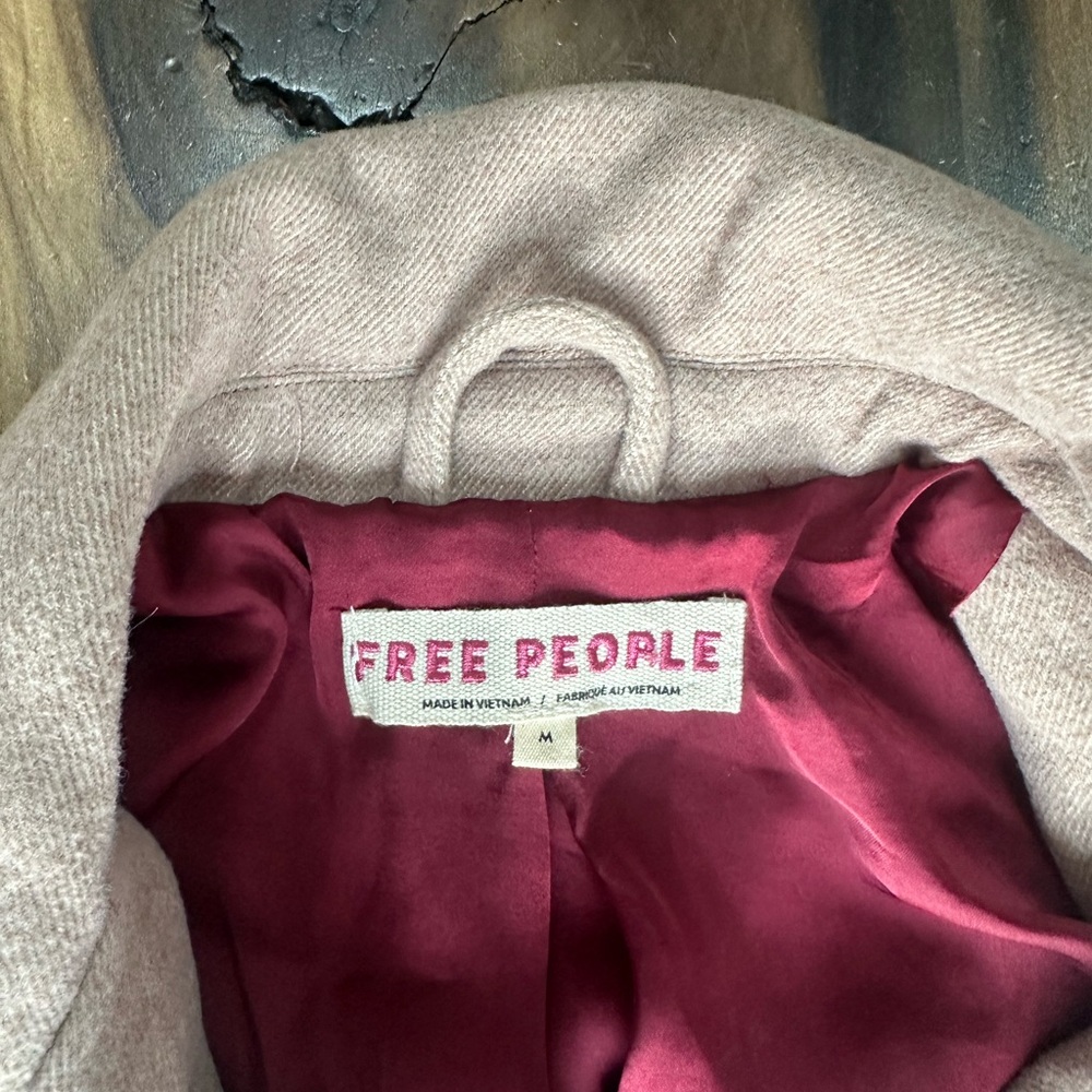 Free People Beige Coat with Burgundy Lining